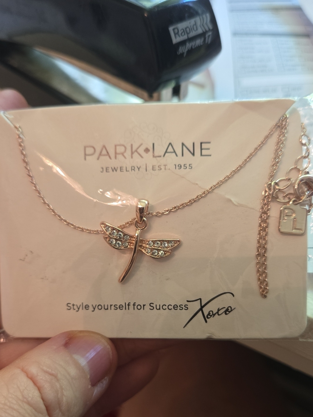 Park Lane Rose Gold Dragonfly Pendant Necklace with Crystals